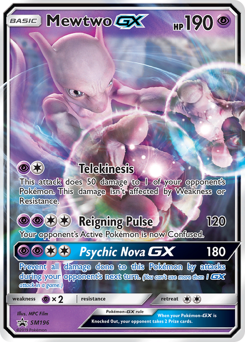 Pokemon Mewtwo GX Sun & Moon #SM196 Near Mint