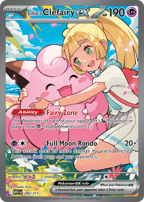 Pokemon Lillie's Clefairy EX Ascended Heroes #280 /217 Near Mint